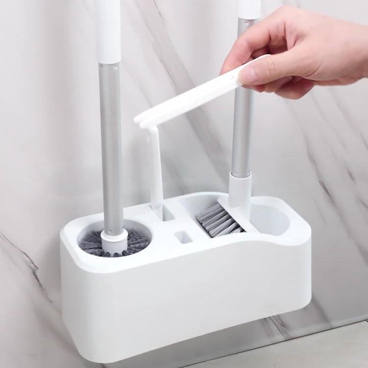 Four-Piece Wall-Mounted Toilet Brush Set for Bathroom Cleaning