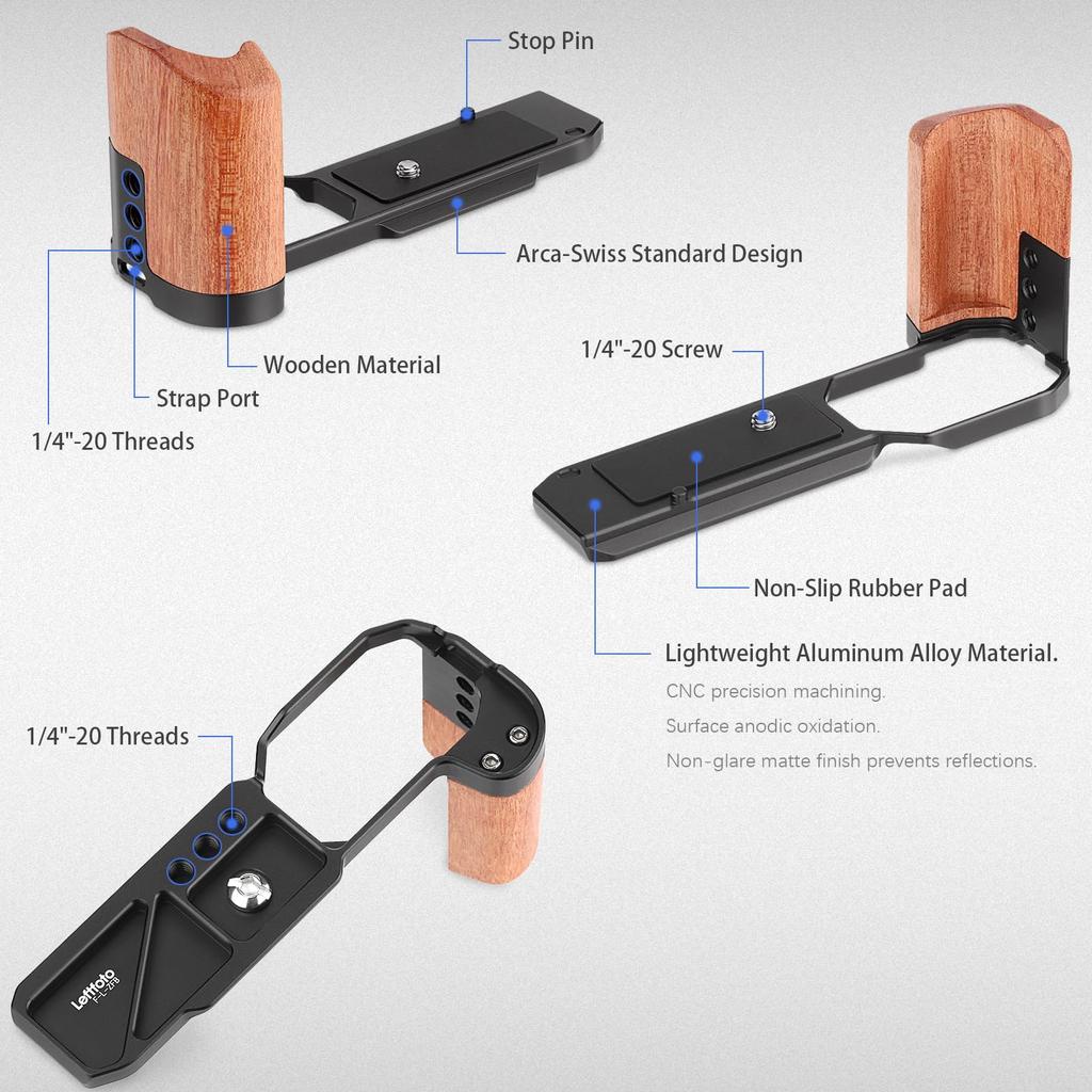 Leftfoto Z f Wooden Handgrip for Nikon ZF Cameras with Bottom Quick Release Plate for Quickly Attach to or Handheld Shooting L-Bracket Built-in Arca,