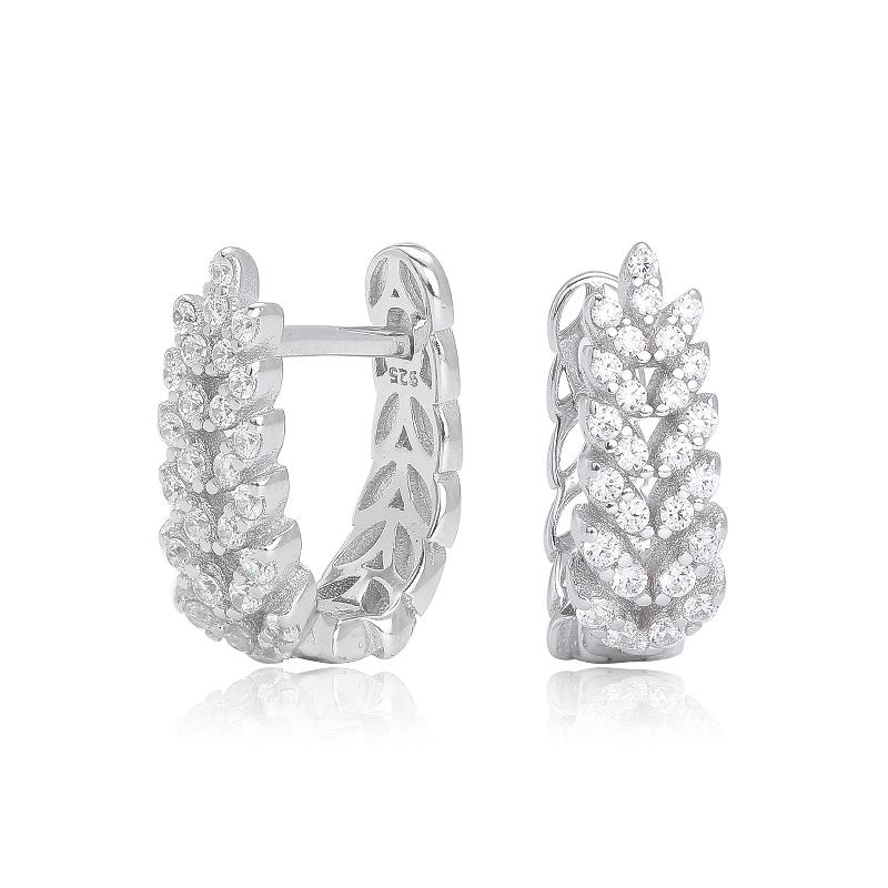  Arrival Sparkling  Zircon Wheat Hoop Earrings Stainless Steel Gold Color Huggies Piercing Earring Wedding Jewelry