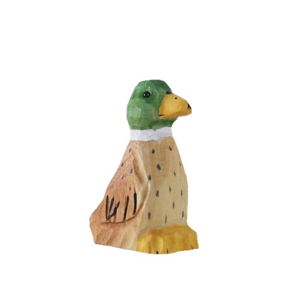 Handmade Green-headed Duck Statue Mini Desktop Ornament Wooden Duck Figure  Tabletop Display