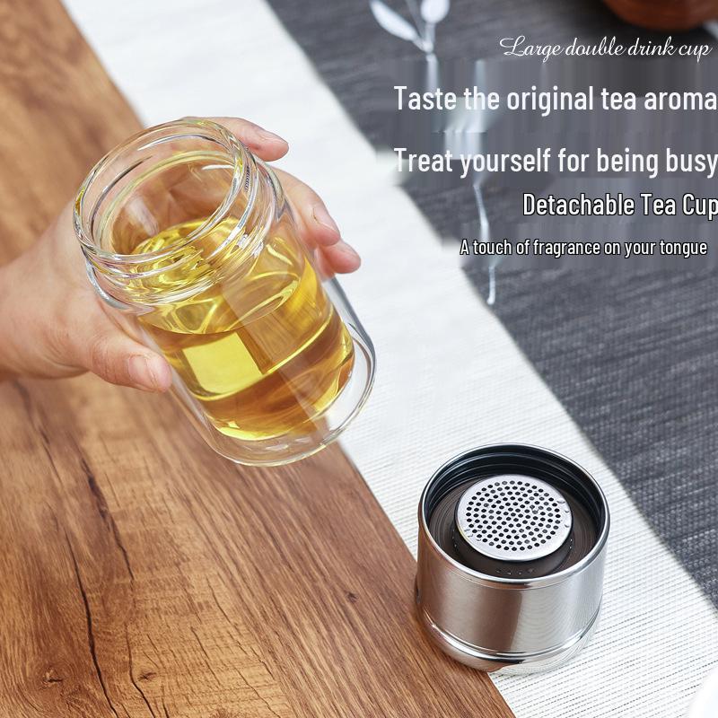 Mini Teacup with Double Layer Insulation and Tea-Water Separation – Portable Travel Glass