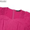 ZANZEA Women Casual Lace Crochet Patchwork Summer 3/4 Sleeve Blouse