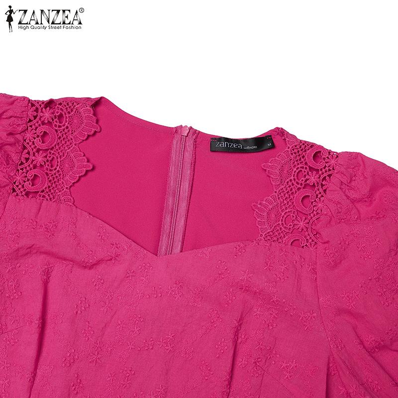 ZANZEA Women Casual Lace Crochet Patchwork Summer 3/4 Sleeve Blouse