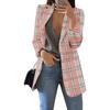 Women's Lapel Long Sleeve Plaid Print Slim Fit Blazer Elegant Commute Open Front Mid Length Suit Jacket For Spring Fall