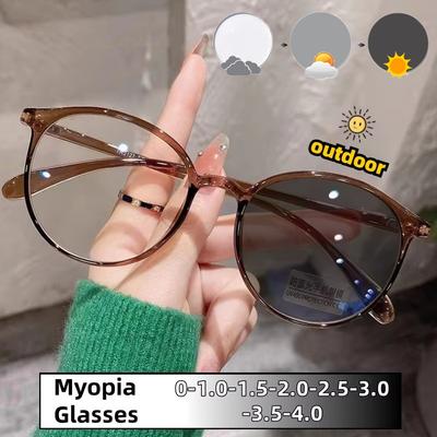 Literarische Lässige Photochrome Kurzsichtigkeitsbrille Gentlewoman Oval Vollrand Myopiebrille Herrenbrille Dioptrie 0 Bis -4.0
