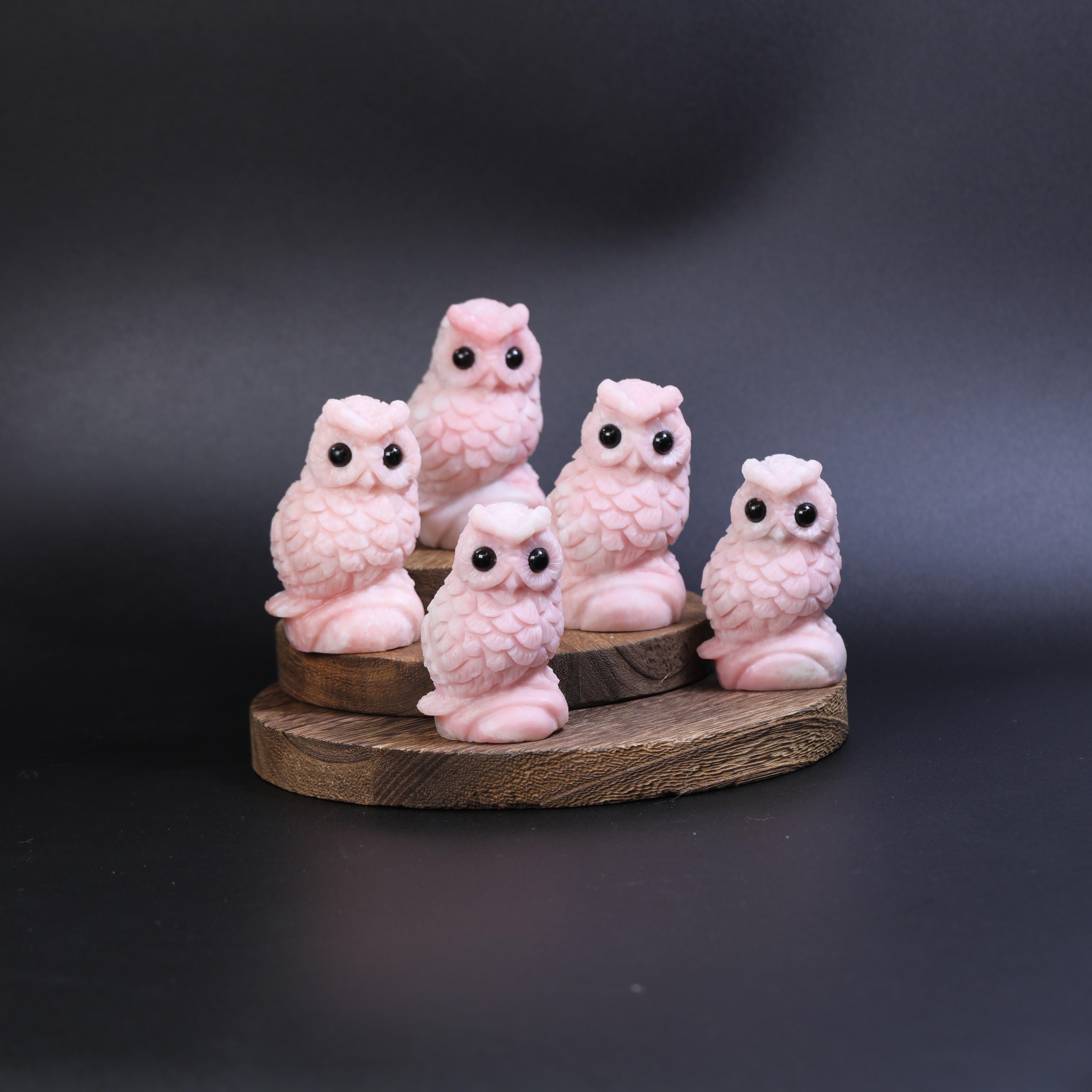 Hand-Carved Owl Artwork From Pink Opal - Exquisite Craftsmanship (Pink,One Size) розовый