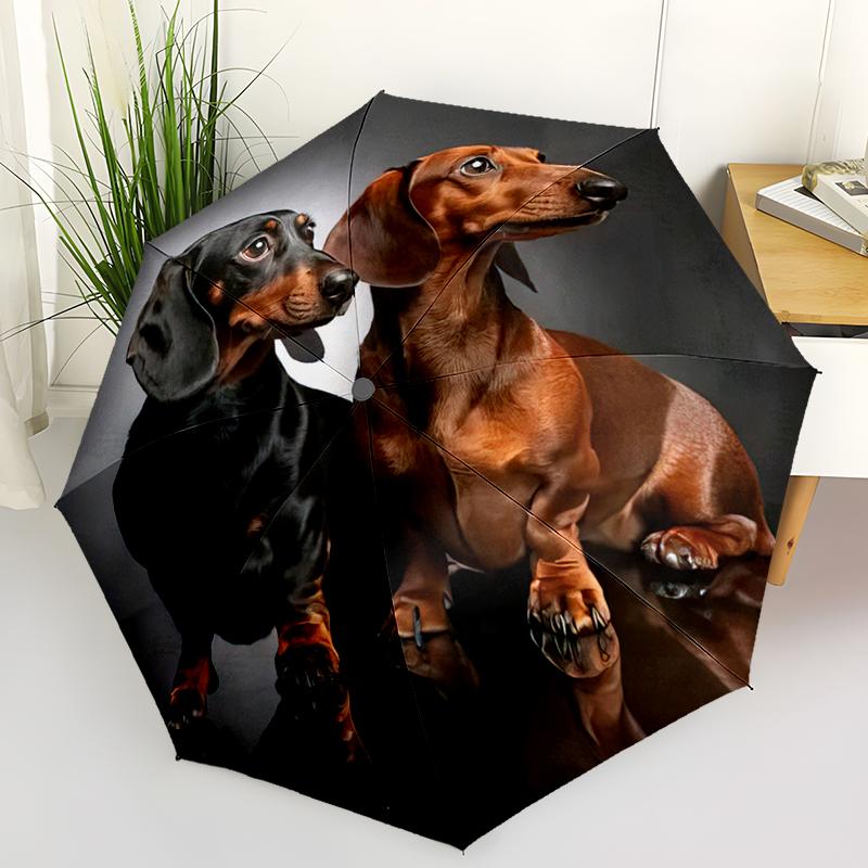 1pc Cute dog pattern Umbrella Portable Folding Umbrella Iron Frame Hole Bone Structure Outdoor Home Umbrella