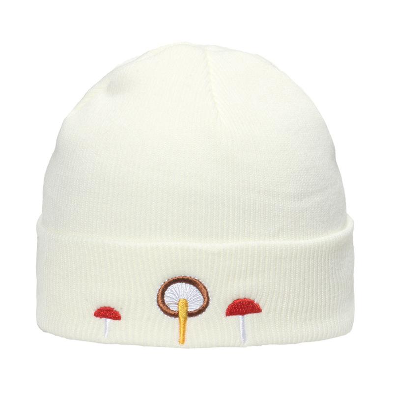 Foreign trade knitted hat women's cross-border winter mushroom embroidered thermal hat casual trend Japan and Korea cute wool hat student