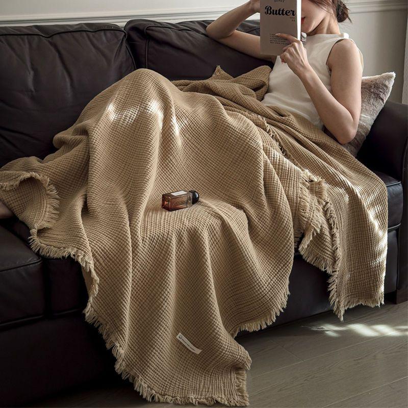 Knitted Summer Cool Quilt Gauze Throw Shawl Summer Sofa Nap Infant Cover Air-Conditioning Blanket