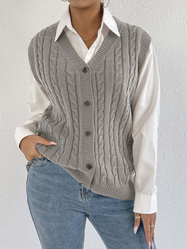 Damen Strickcardigan Europäische und Amerikanische Herbst- und Winterbekleidung Lässige Außenweste Zopfmuster Strickweste M507