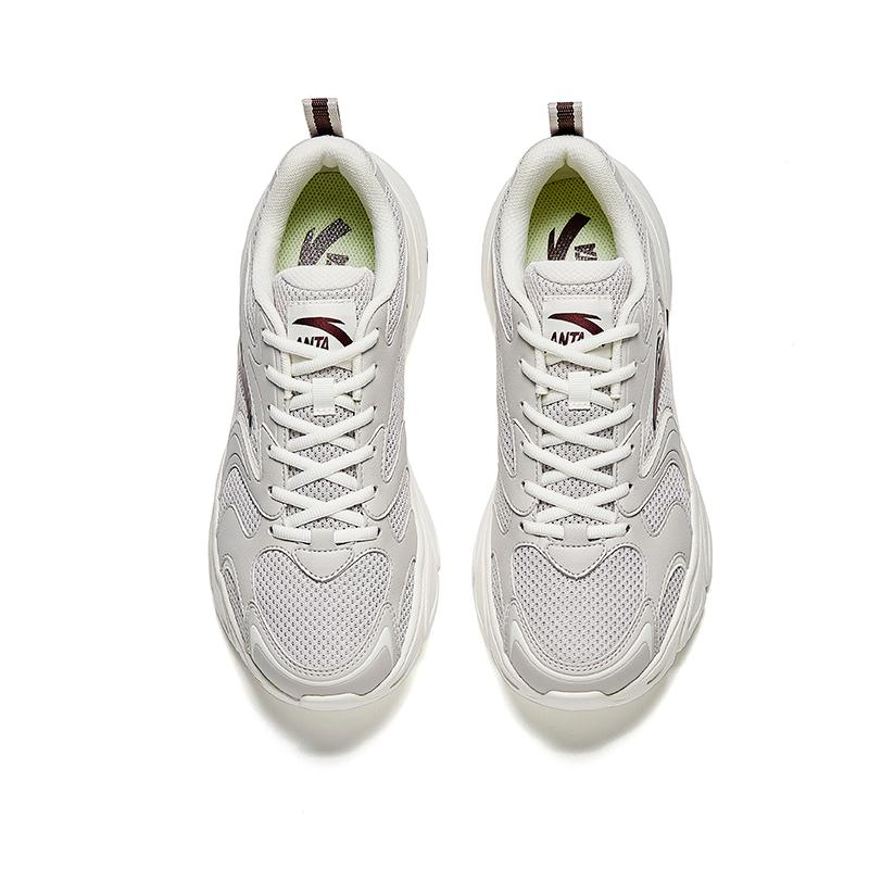 Anta Retro Versatile Shock Absorbing Wear Resistant Low Top Casual Shoes Men Sneaker Gray Ivory-White 912538821-5