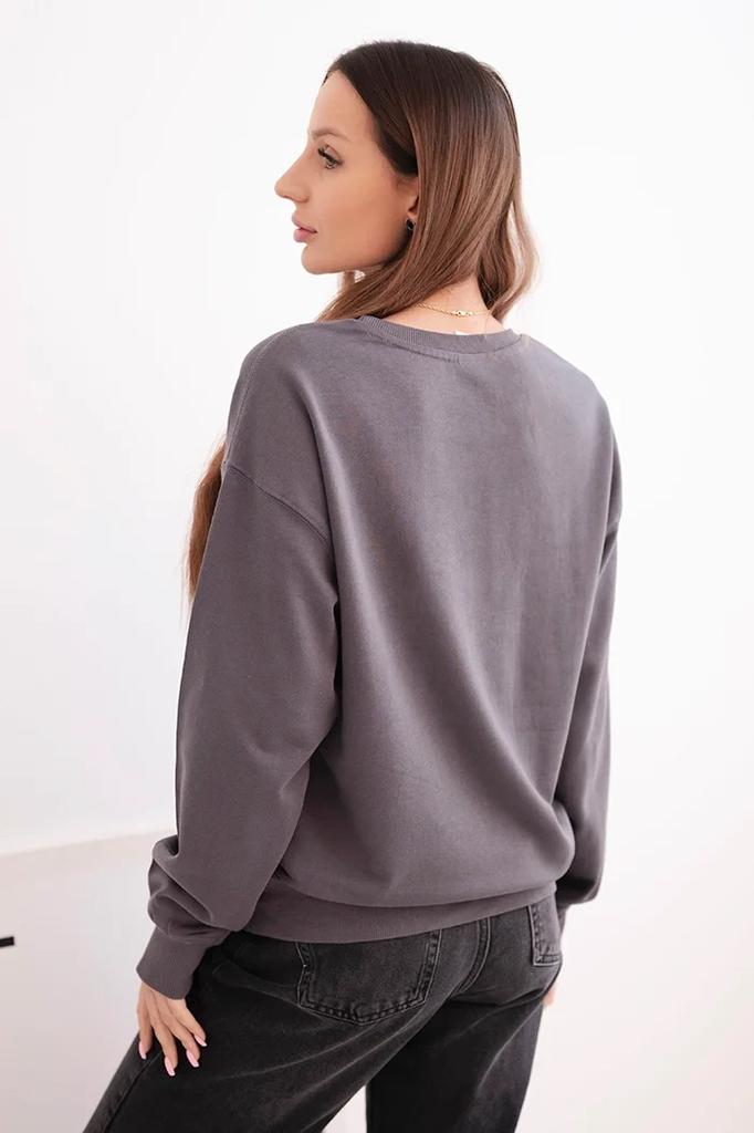 Bluza Damska Pętelkowa Bawełniana Basic Z Okrągłym Dekoltem Grafitowa M