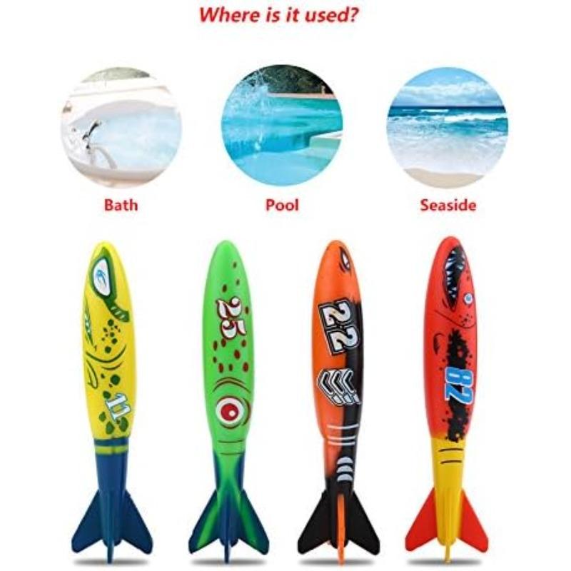 Tauchtorpedospielzeug, 4 Stück Schwimmtrainingsspielzeug Tauchen Wassersportspielzeug für Kinder Unterwasserspiel