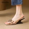 Fashion French Vacation Style High-heeled Slippers for Women Wearing Summer New Rhinestone Bow Wedge Sandals Sandalias De Mujer
