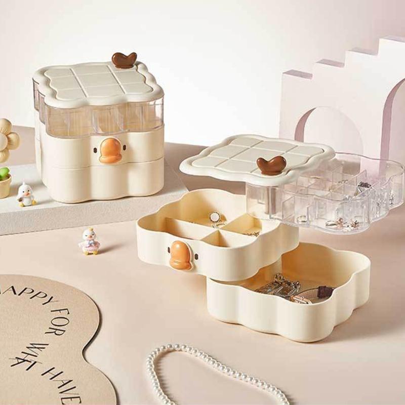 Rotating Multi Layer Jewelry Box for Accessories Space Saving Earrings Rings Holder Desktop Cosmetics Storage Container
