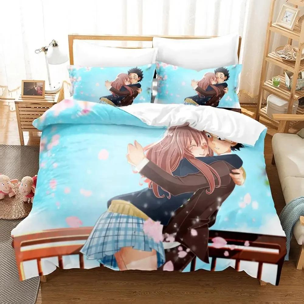 Neues Koe No Katachi Bettwäscheset Einzelbett Twin Full Queen King Size Bettwäscheset Schlafzimmer für Erwachsene und Kinder Bettbezug Sets Anime Bettwäsche Set