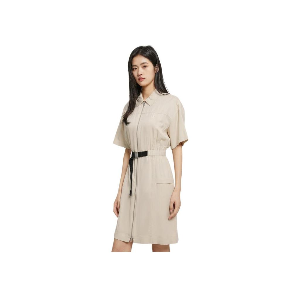 Calvin Klein Logo Woven Belted Zip Collar Short Sleeve Dress Women dresses Light-Khaki J221119-ACI