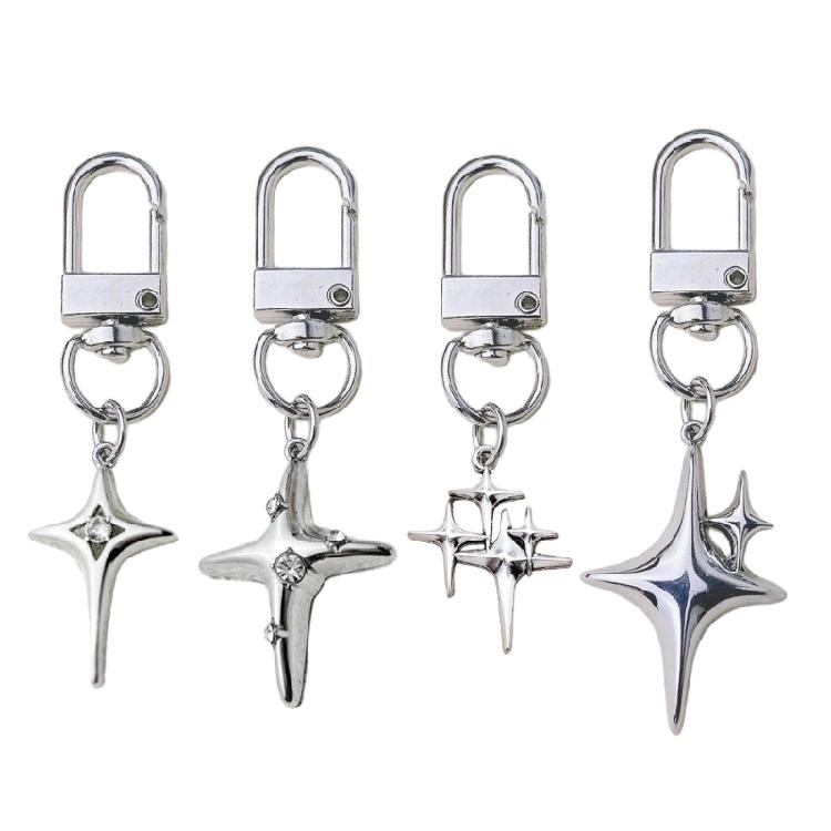 Hollow Star Charm Pendant Keychain Stylish Crystal Star Moon Keychain Car Keyring for Women Bag Ornament Backpack Decors