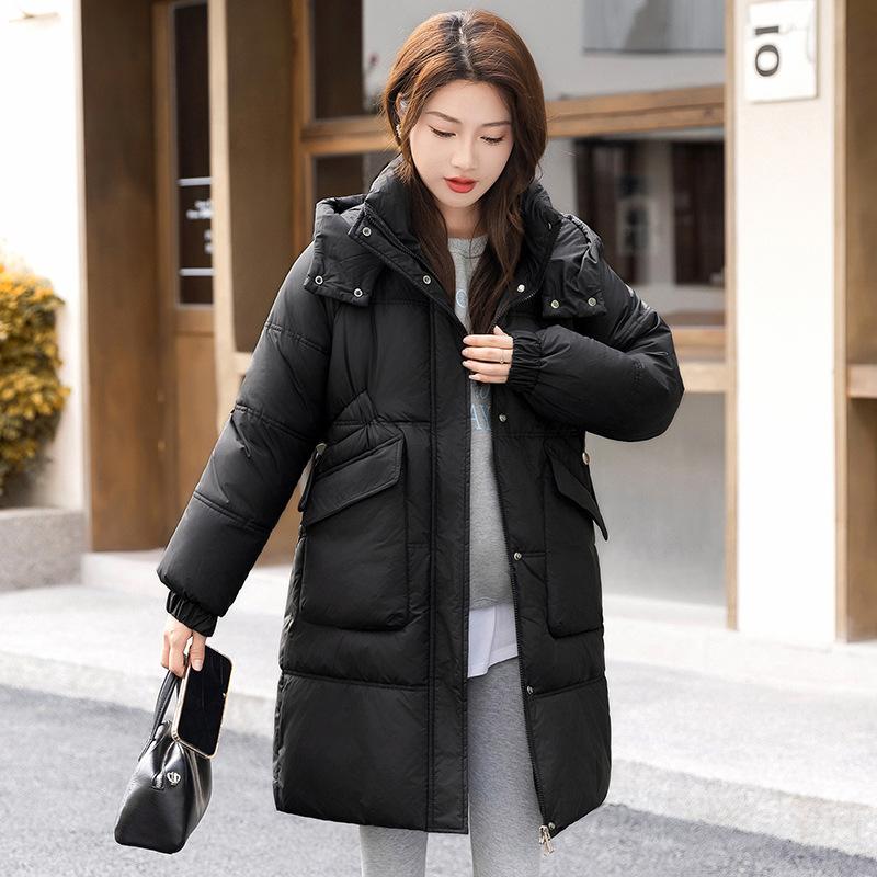 Medium and long hooded down cotton-padded clothes for women's winter new casual fashion warm small cotton-padded coat