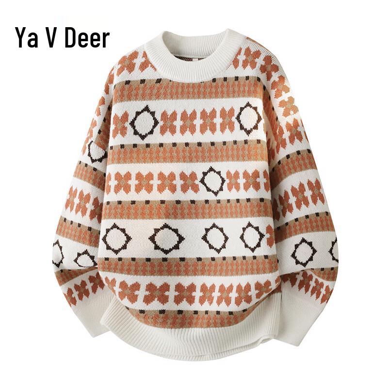 Yalu Men s Ethnic Jacquard Warm Knit Pullover Sweater 3XL