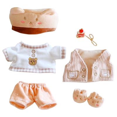 Niannyyhouse 20cm Doll Clothes for Plush Toys Muppets Costume Hat + T-shirt + Vest + Shorts + Shoes + Packet 6 Piece Set Bear Clothes Cotton Doll