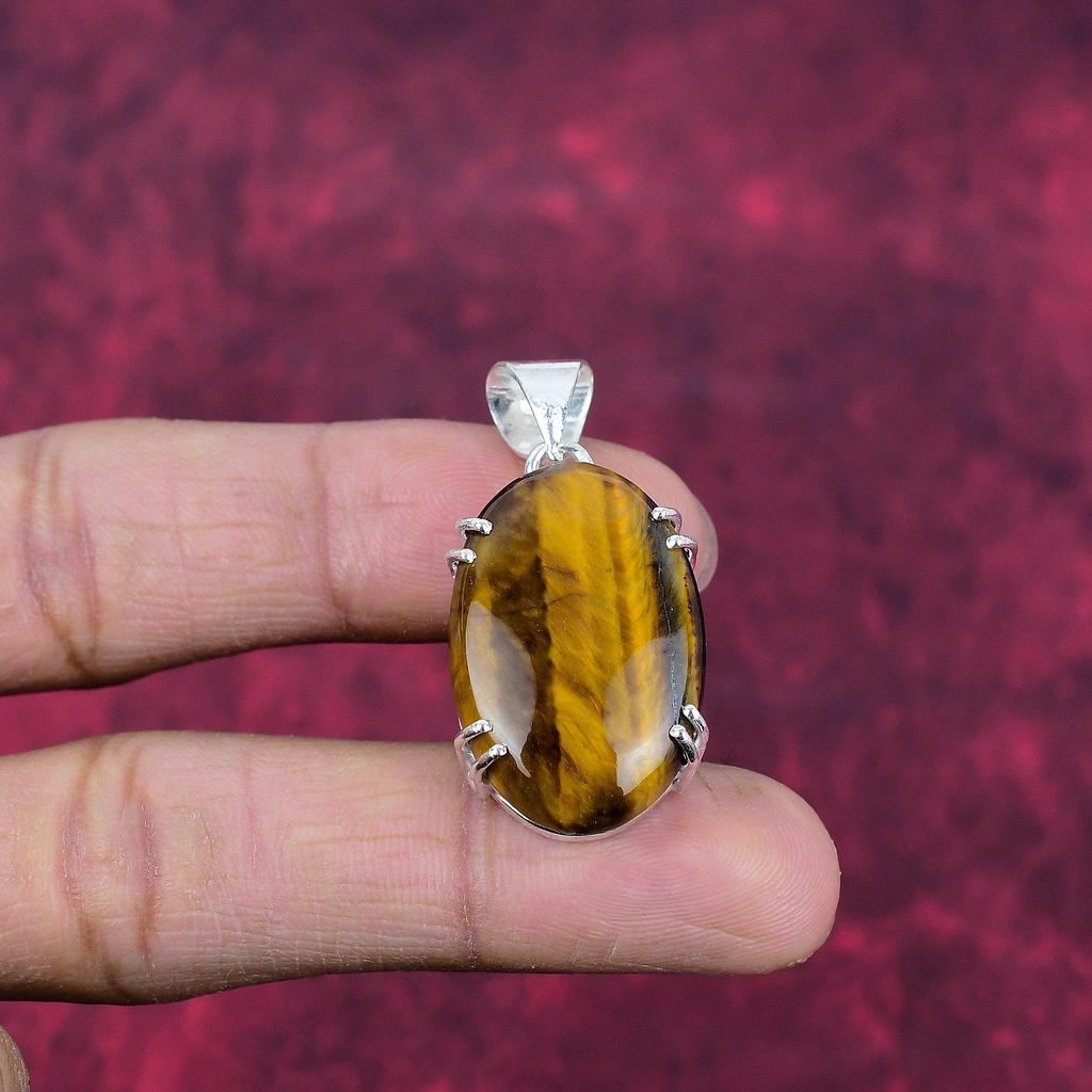Tiger's Eye 925 Solid Sterling Silver Pendant, Handmade Gemstone Pendant, Gift For Mom Antique Jewelry