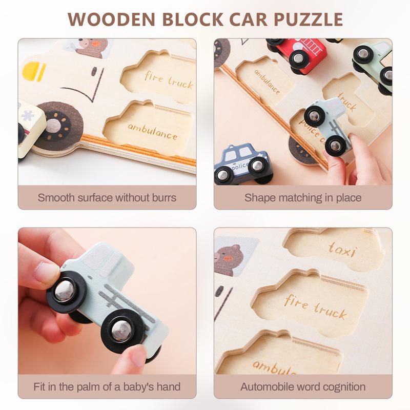 3D Wooden Car Shape Matching Puzzle Toy for Early Education