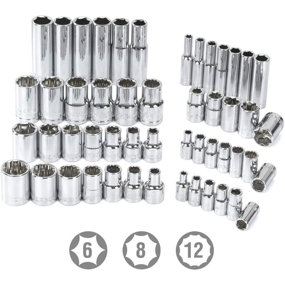 WORKPRO 450-Piece Drive Socket Set 1/2 1/4 3/8, CR-V Metric and Imperial with Quick-Release Ratchet Wrench, Spanners, Bits Set,