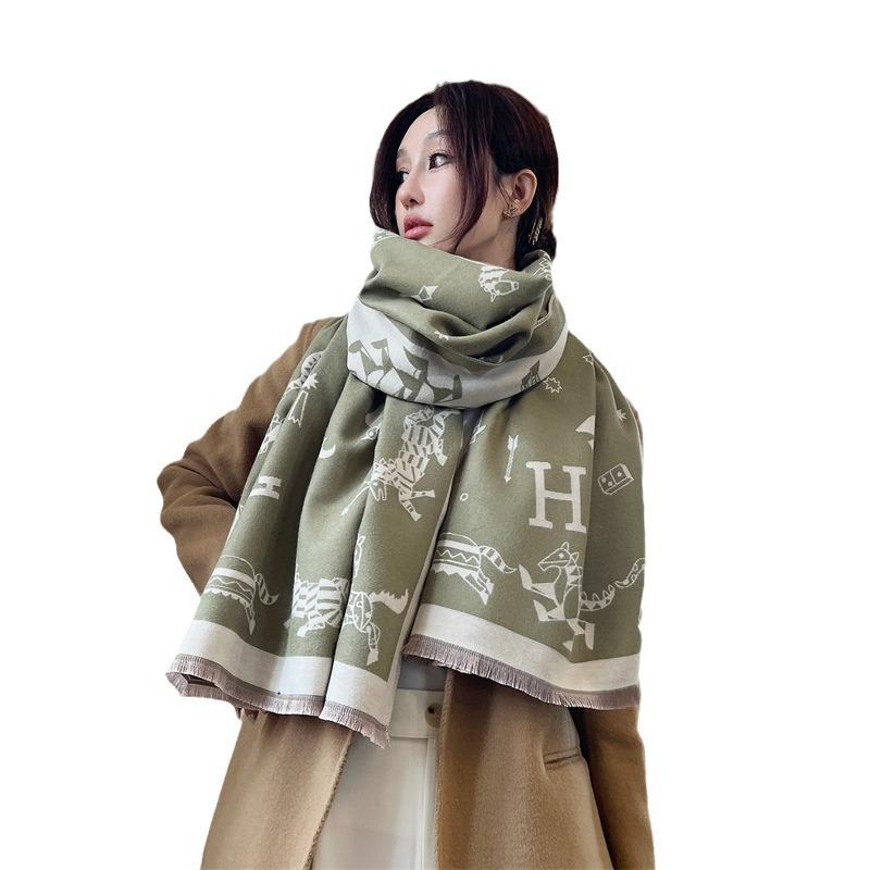 Imitation Cashmere Letter Carriage Scarf Women's High-end Double-sided Scarf Thickened Warm Shawl Versatile Scarf