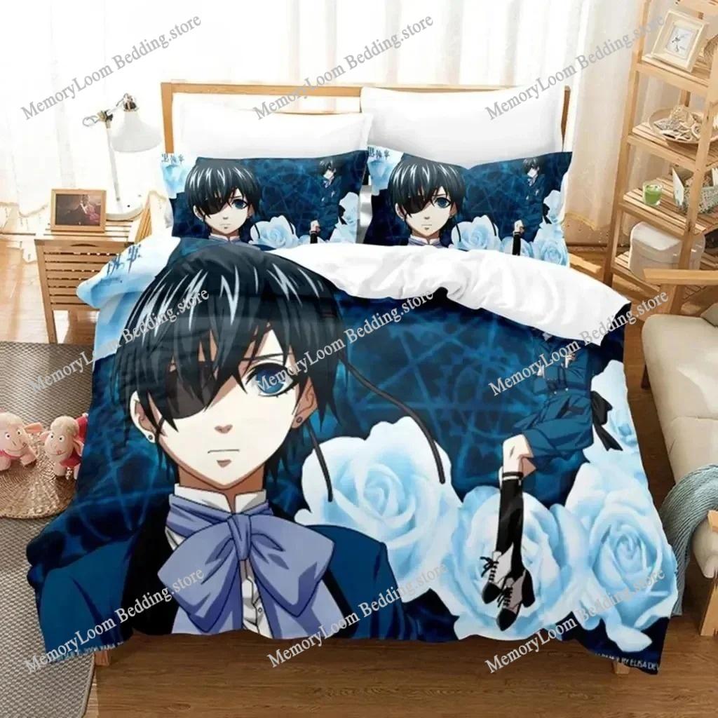 Black Butler Sebastian Cute Bedding Set Cartoon Anime Adult Kid Bedroom Soft Duvet Cover 3D Print Vibrant Kawaii Anime Cozy Set