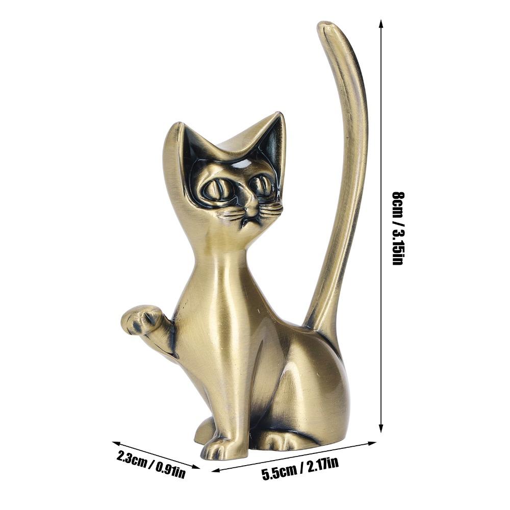 Zinc Alloy Cat Ring Holder Solid Brass Cat Statue Jewelry Towers Ring Organizer  Shelf Decor