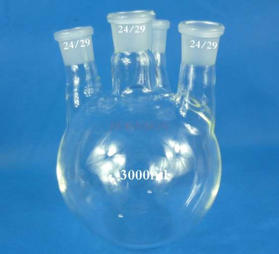 Four-necked flask Reaction flask Standard mouth 3000ml / 24 * 4 round bottom flask 3000ml