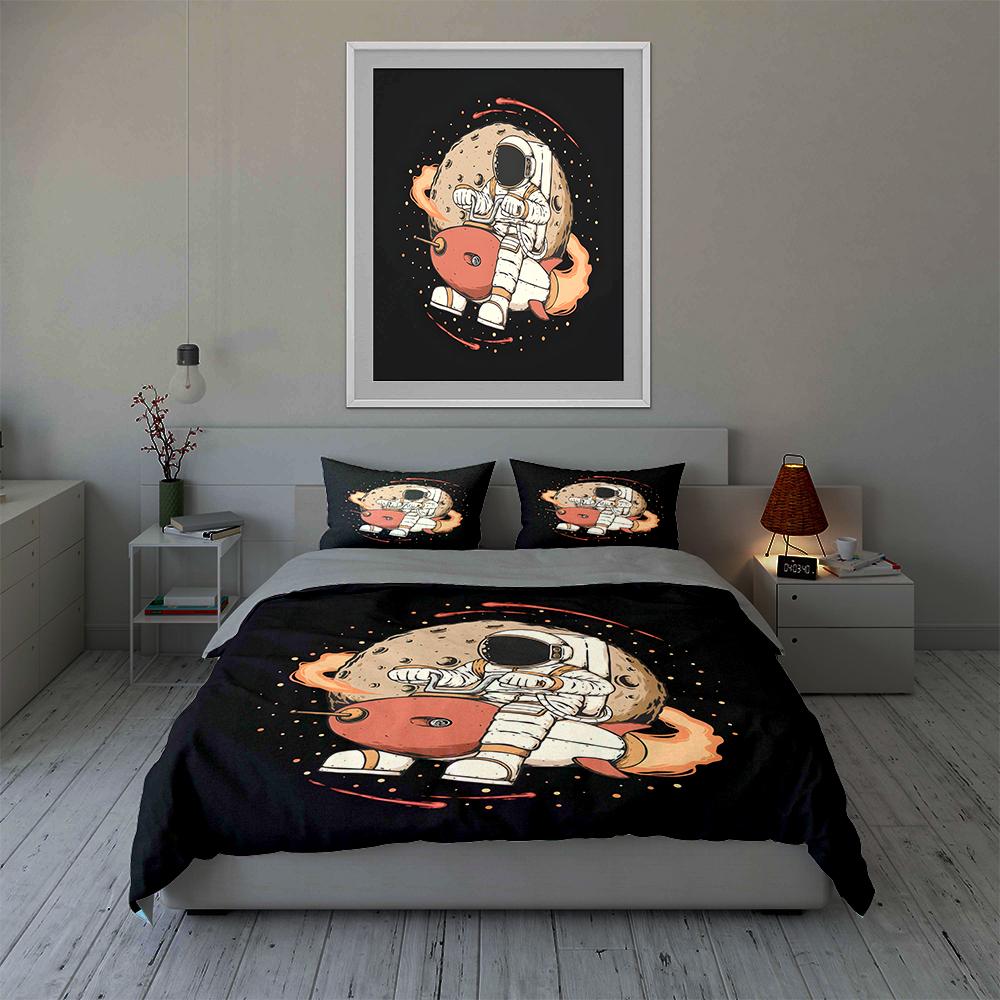 Astronaut Riding Rocket Bedding Duvet Cover Sets Duvet Covers Pillowcases Gifts (1 * Duvet Cover 2 * Pillowcases, Without Duvet Insert)