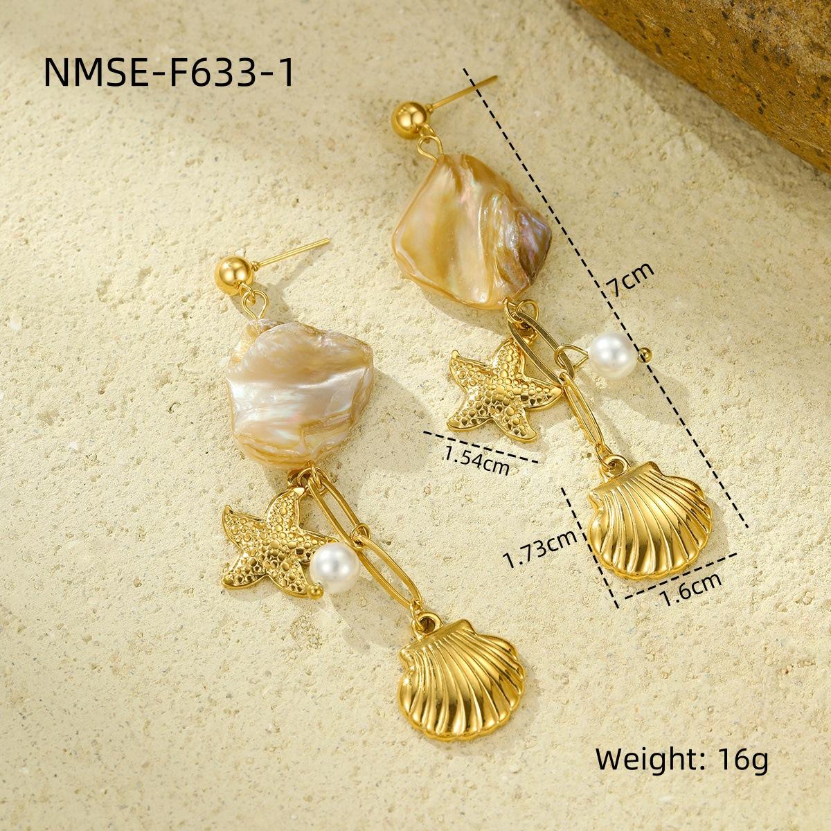 GEMCHIC Women s Ocean Luxury Titanium Steel Earrings Shell Starfish Pendant Tassel Pearl Drop Earrings Cross-Border Jewelry