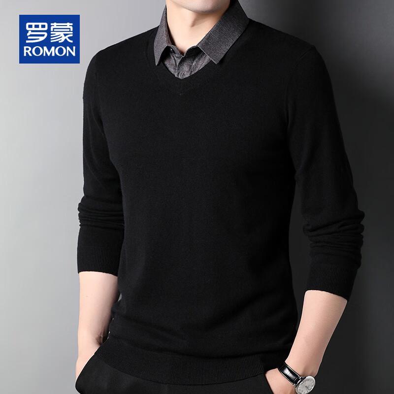 ROMON Men's 100% Pure Wool Fake Two-Piece Knit Sweater