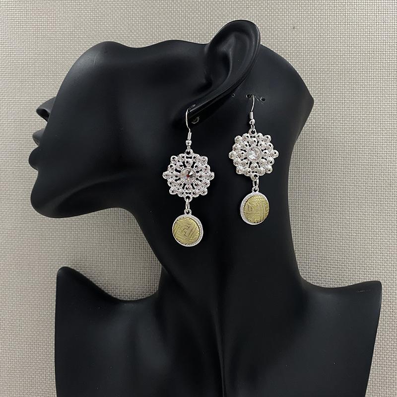 

[Fabric] Mongolian earrings women s characteristic ethnic style short earrings, zinc alloy silver-plated, imitation silver earrings