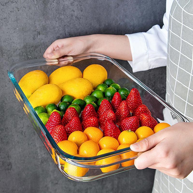[Buy 1 Take 1]Rectangular Tempered Glass Bakeware Pan 1.6L/3L With Handle Glass Container Food Storage
