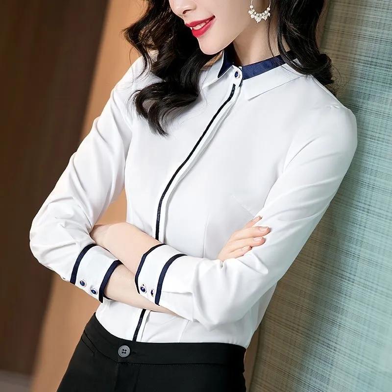 Spring Vintage Elegant Button Up Shirt Long Sleeved Blouse Women OL Clothing Plus Size