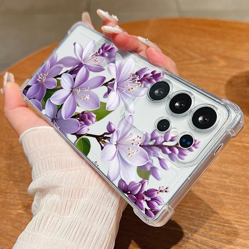 Blue Purple Flower Case For Samsung Galaxy S26 S25 S24 Ultra S23 S22 Plus S21 FE A54 A15 A25 A35 A55 A16 A26 A36 A56 A17 A37 A57 5G Clear Soft Cover