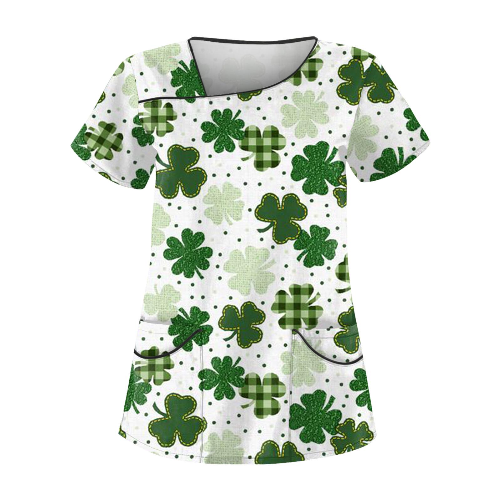 

Женская ул.. Рабочая одежда с принтом ко Дню Святого Патрика, скошенным воротником и двухслойными карманами, базовый верхний пуловер XXXXL белый