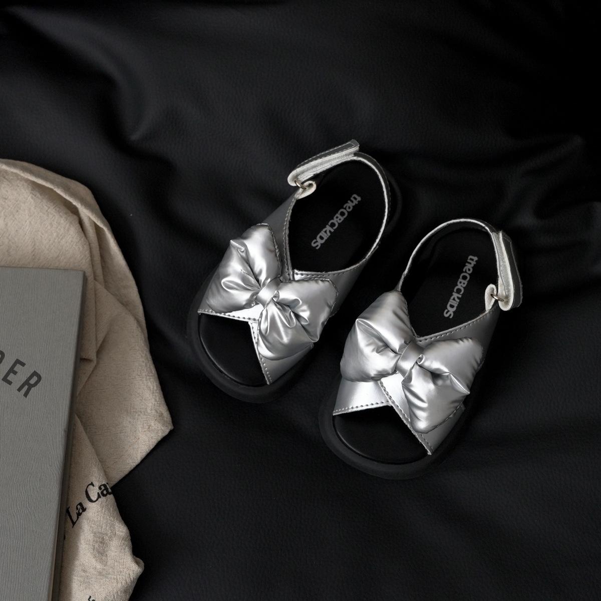 

XSHX Vintage Metal girls leather sandals spring and summer open-toed princess big bow cross 245068 25