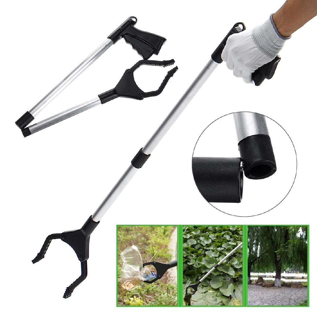 Garbage Clip Pickup Device Sanitation Tools Clamp Suction Cup Claw Hand Plier Black+Silver Foldable Rubbish Pickup Pick Up Grabber