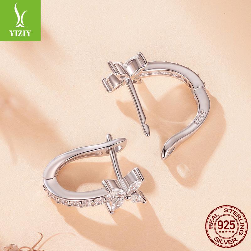 S925 Sterling Silver Platinum Plated Autumn Leaf Ear Buckle Exquisite Small Leaf Zircon Earrings Earrings