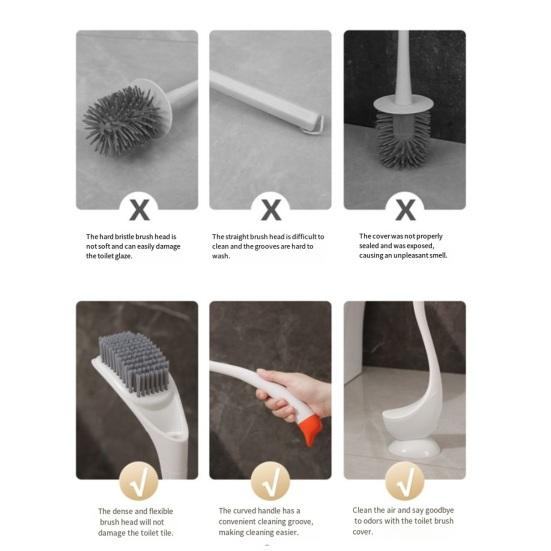 Yousheng Toilet Brush Dense PP Bristles Curved Long Handle Swan Shape Bathroom Brush with Leak-Proof Removable