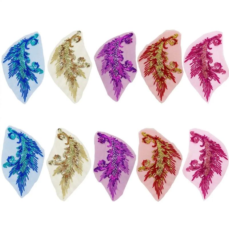 Embroidery Patches Sewing Accessories Feather Sequined Lace Craft Phoenix Tail DIY Sequins Patches
