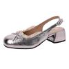 French lace bow women Mary Jane shoes summer fashion new silver single shoes inner height increase evening leather shoes