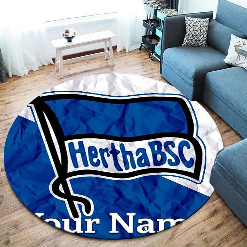 Hertha BSC Custom Name Round Area Rug,Carpet Rug for Living Room Bedroom Sofa Playroom Decor,Non-slip Floor Mat