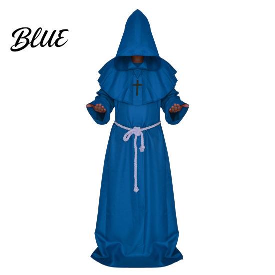 Wizard Sorcerer Costume Friar Medieval Hooded Robe Monk Renaissance Priest Cloak Halloween Cosplay for Adults