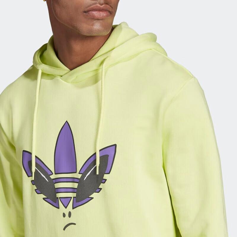 Adidas Originals Trefoil Logo Embroidered Print Hoodie Men Tops Yellow HC9451
