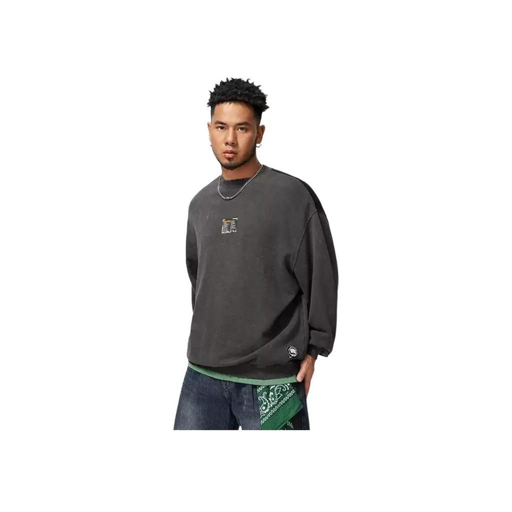 Li Ning Badfive Pullover Round Neck Loose Sports Long Sleeve Sweatshirt Men Sweatshirt Dark-Gray Black AWDU267-6